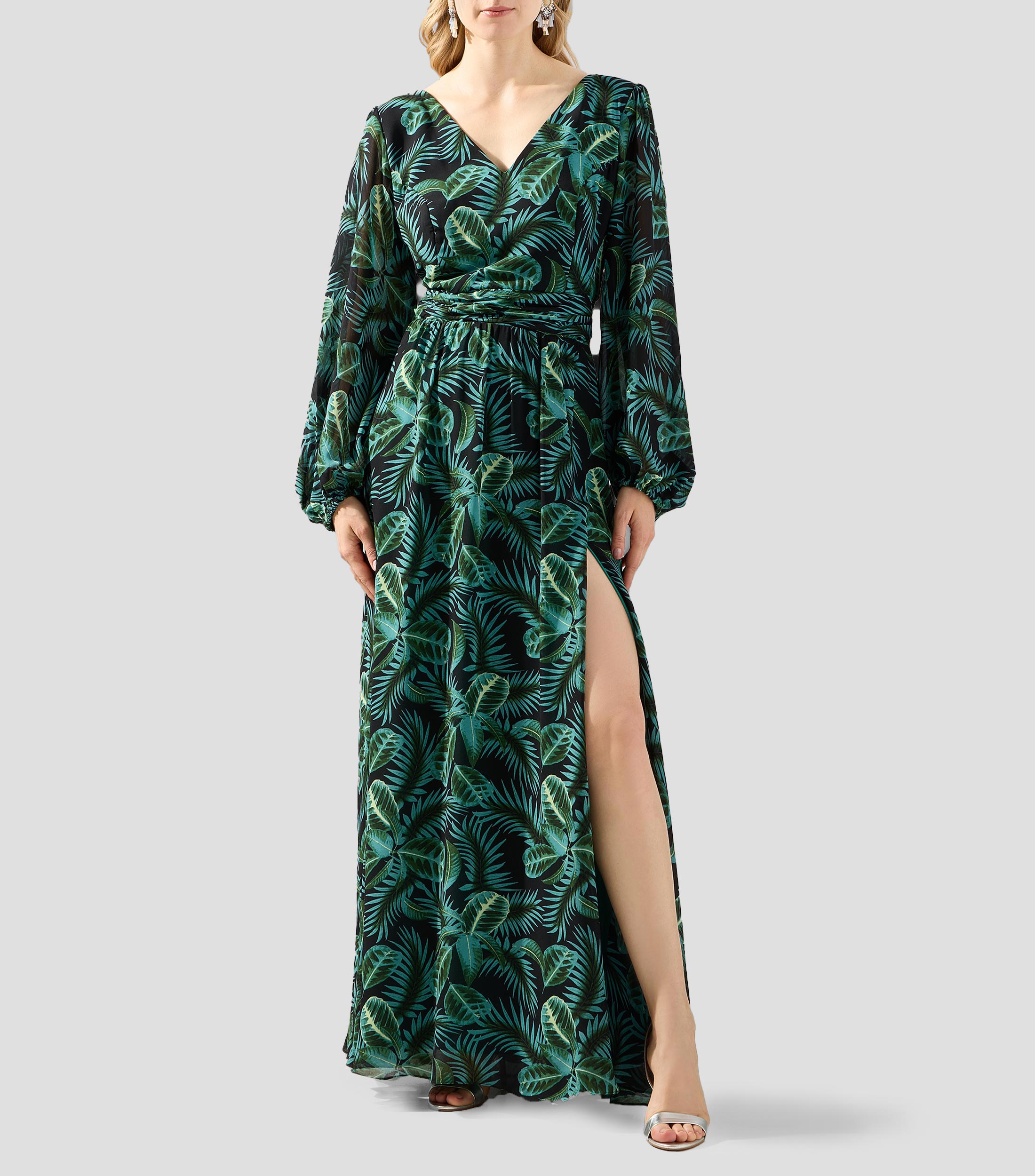 Vestido de fiesta largo manga larga estampado Mujer
